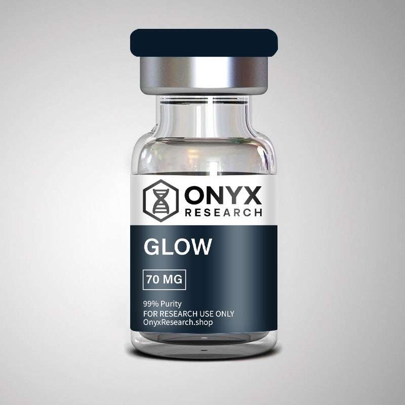 GLOW 70mg peptide vial high purity lyophilized research powder ≥99% lab tested