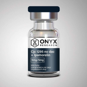 Ipamorelin and CJC-1295 No DAC 5mg / 5mg research peptide blend vial with lyophilized powder in lab packaging